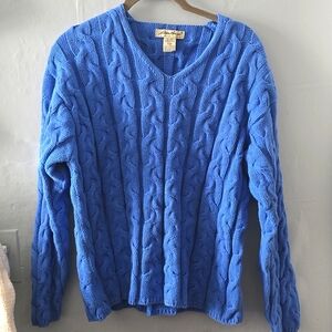 Eddie Bauer Women's Cable Knit V-Neck Sweater in Bright Blue